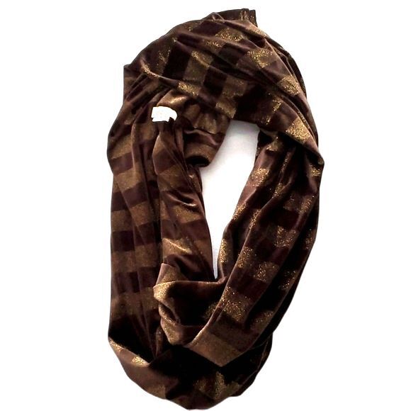 Scarf by Echo infinity style in brown and gold metallic velvety material. - Picture 2 of 2